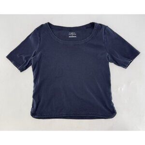 Talbots 100% Pima Cotton‎ Navy Blue Short Sleeve T-Shirt Sz M Modest Boho